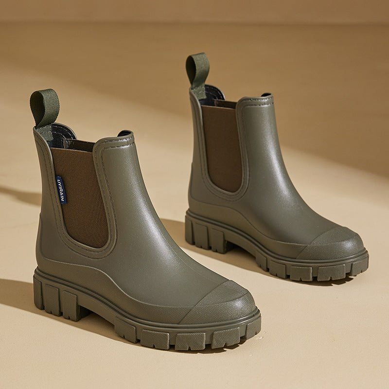 Regenlaarzen voor de herfst – halfhoge waterdichte rubberlaarzen met antislipzool voor dames