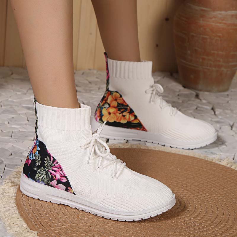 GS Mesh High | Comfortabele half hoge sneakers met bloemendetail op de hak voor dames