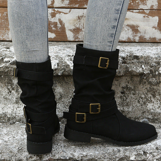 GS Vintage Boot | Vintage half hoge laarzen met gesp voor dames