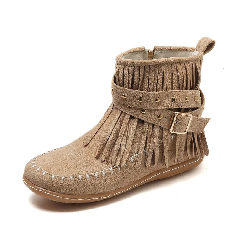 GS Boho Boot | Boho enkellaars met franjes en gespen voor dames