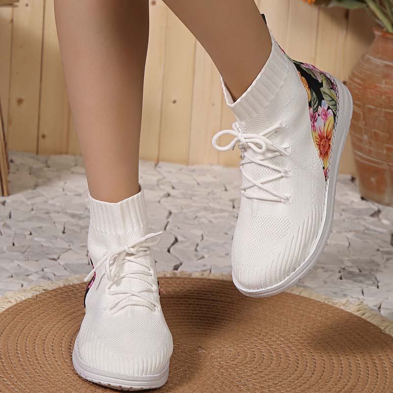 GS Mesh High | Comfortabele half hoge sneakers met bloemendetail op de hak voor dames