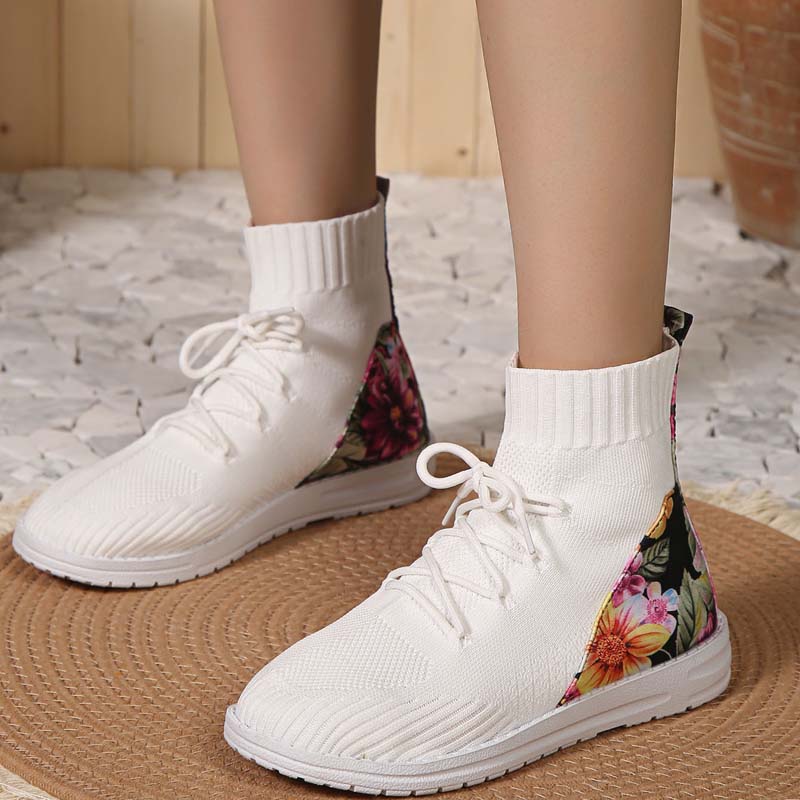 GS Mesh High | Comfortabele half hoge sneakers met bloemendetail op de hak voor dames