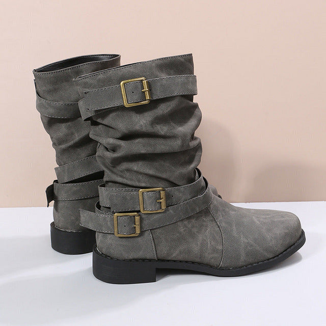 GS Vintage Boot | Vintage half hoge laarzen met gesp voor dames