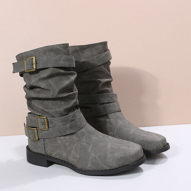 GS Vintage Boot | Vintage half hoge laarzen met gesp voor dames