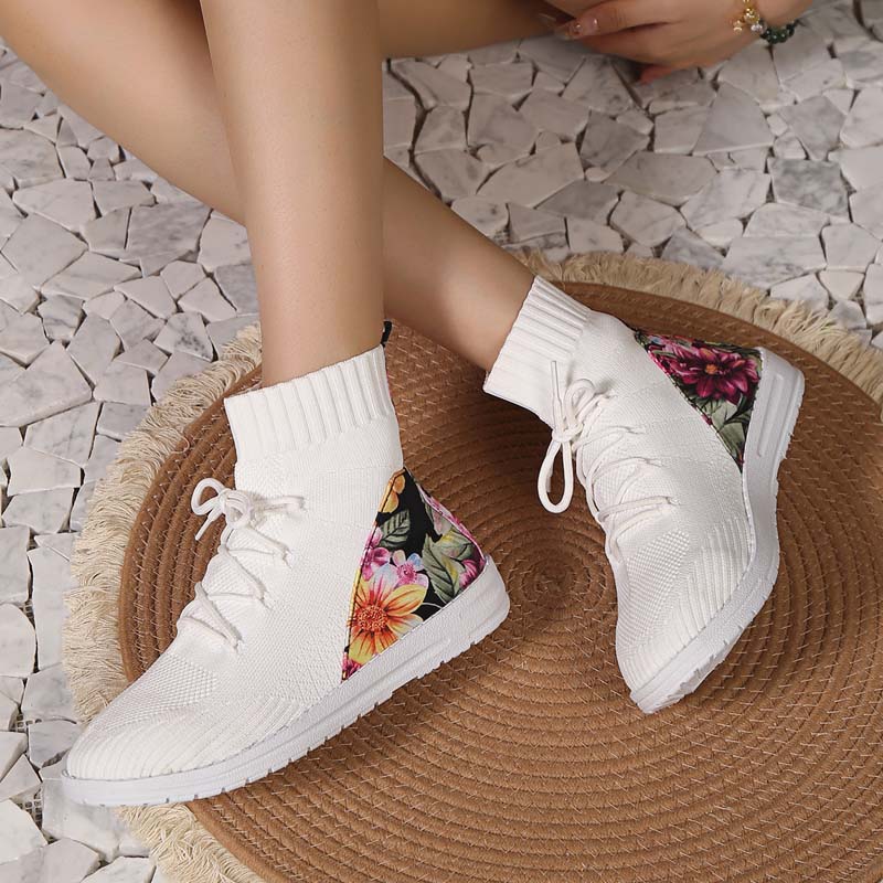 GS Mesh High | Comfortabele half hoge sneakers met bloemendetail op de hak voor dames