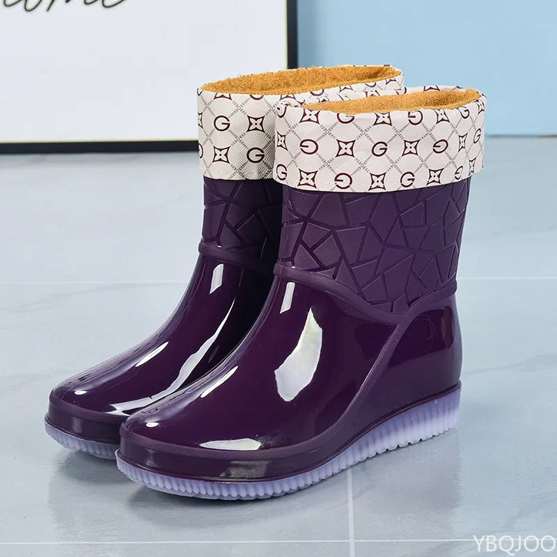 Regenlaarzen voor de herfst - Halfhoge waterdichte rubberen laarzen met patroon, antislip, voor dames