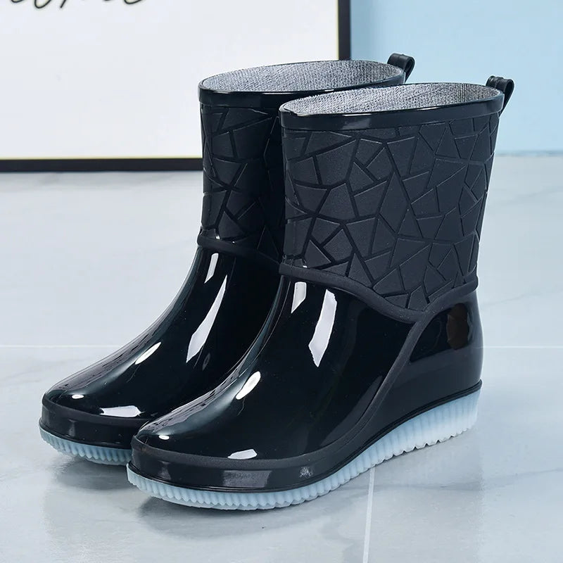 Regenlaarzen voor de herfst - Halfhoge waterdichte rubberen laarzen met patroon, antislip, voor dames