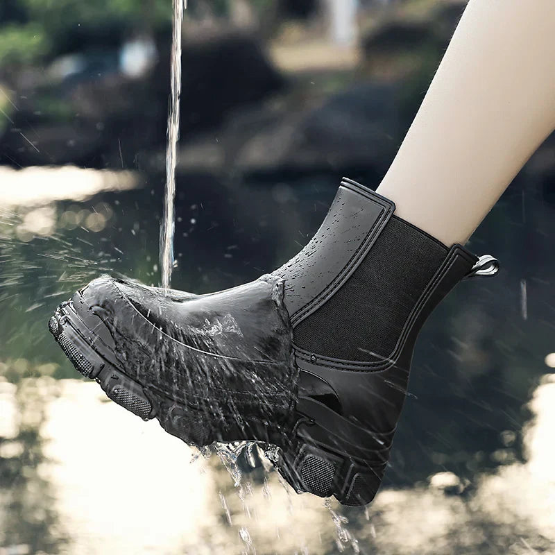 Regenlaarzen voor de herfst - Waterdichte Chelsea rubberlaarzen met chunky platformzool voor dames
