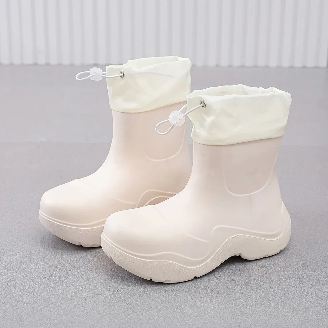 Regenlaarzen voor de herfst - Waterdichte enkelhoge rubberlaarzen met breiselontwerp en antislip zool voor dames