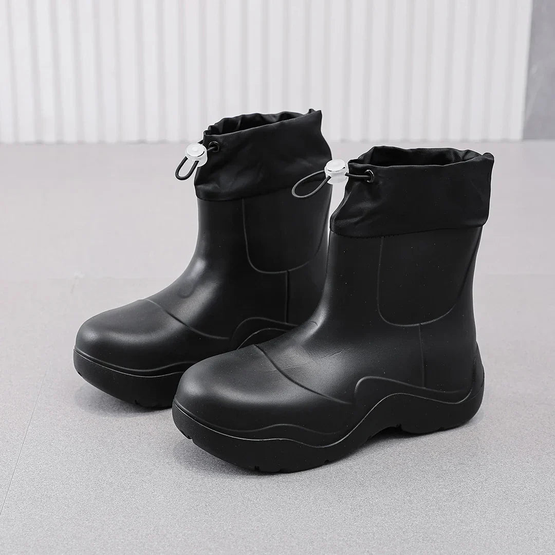 Regenlaarzen voor de herfst - Waterdichte enkelhoge rubberlaarzen met breiselontwerp en antislip zool voor dames