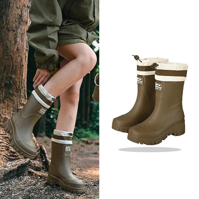 Regenlaarzen voor de herfst - Retro waterdichte rubberlaarzen met antislipzool voor dames