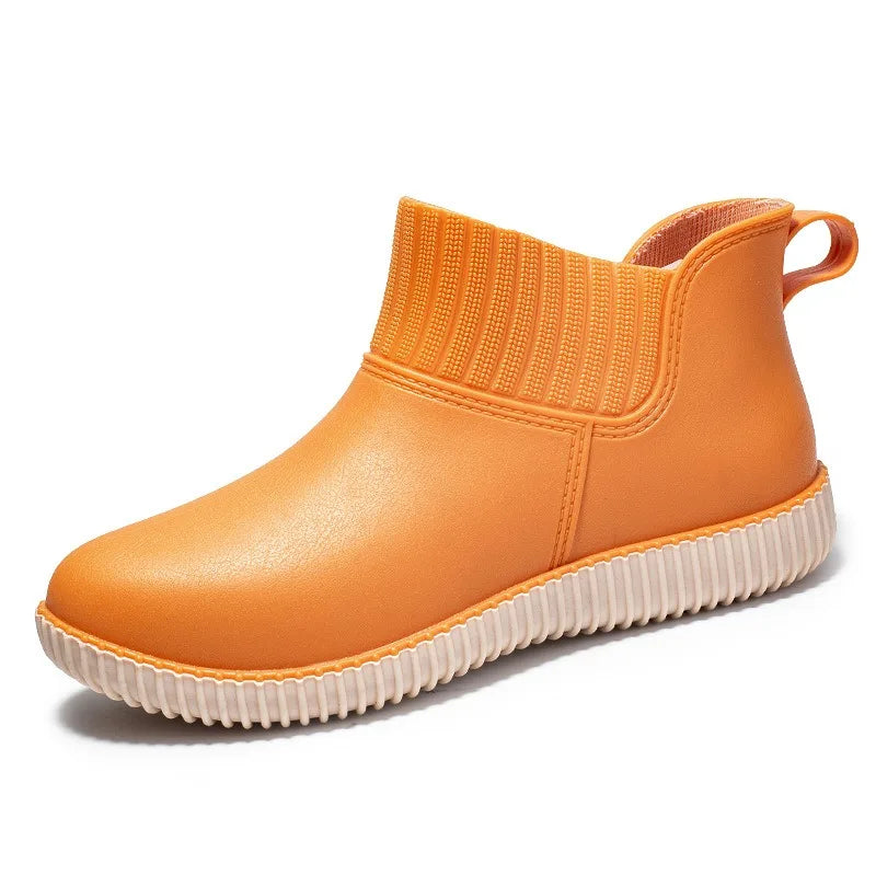 Regenlaarzen voor de herfst - Waterdichte comfortabele enkelhoge rubberlaarzen met gebreide boord voor dames