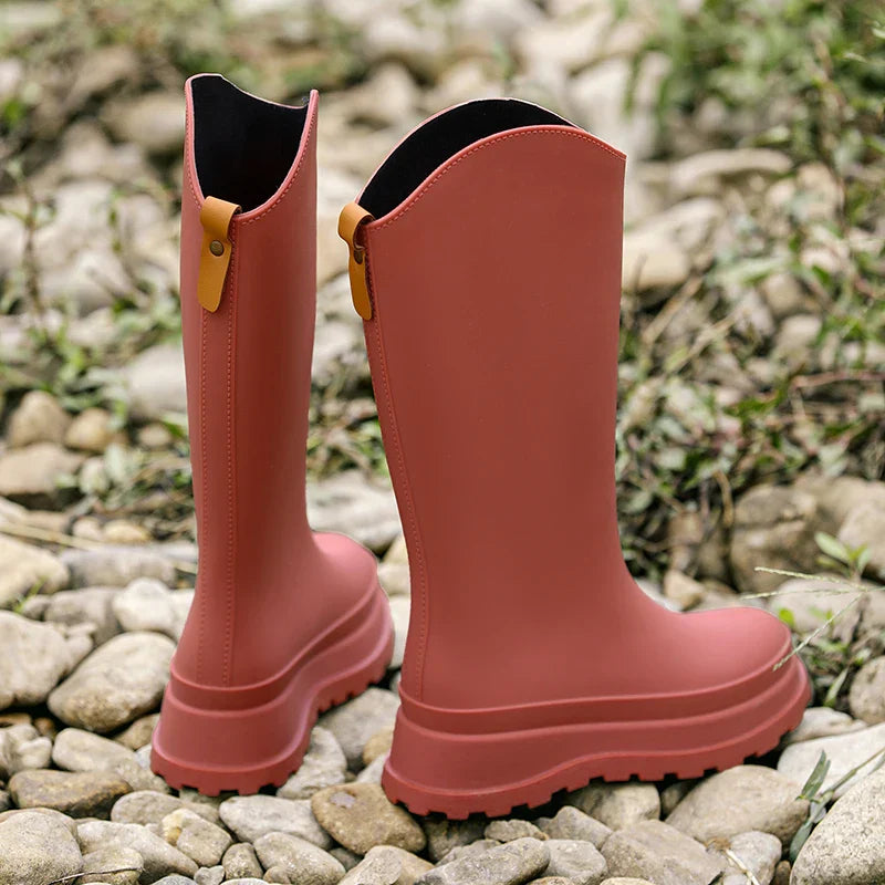 Regenlaarzen voor de herfst - Waterdichte hoge rubberlaarzen met antislip comfortzool voor dames