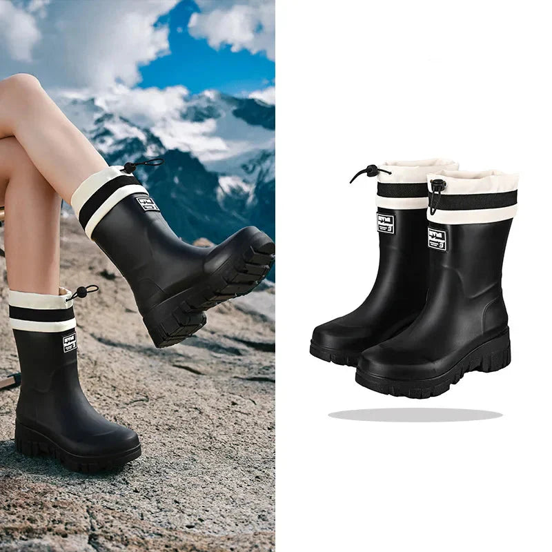 Regenlaarzen voor de herfst - Retro waterdichte rubberlaarzen met antislipzool voor dames