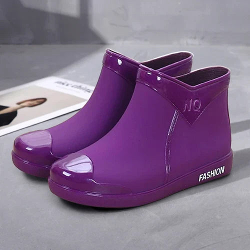 Regenlaarzen voor de herfst - Waterdichte enkelhoge rubberlaarzen met rits voor dames