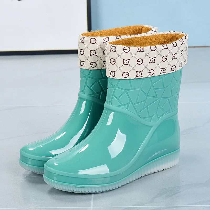 Regenlaarzen voor de herfst - Halfhoge waterdichte rubberen laarzen met patroon, antislip, voor dames