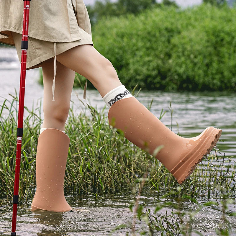 Regenlaarzen voor de herfst - Waterdichte hoge rubberlaarzen met antislip comfortzool voor dames