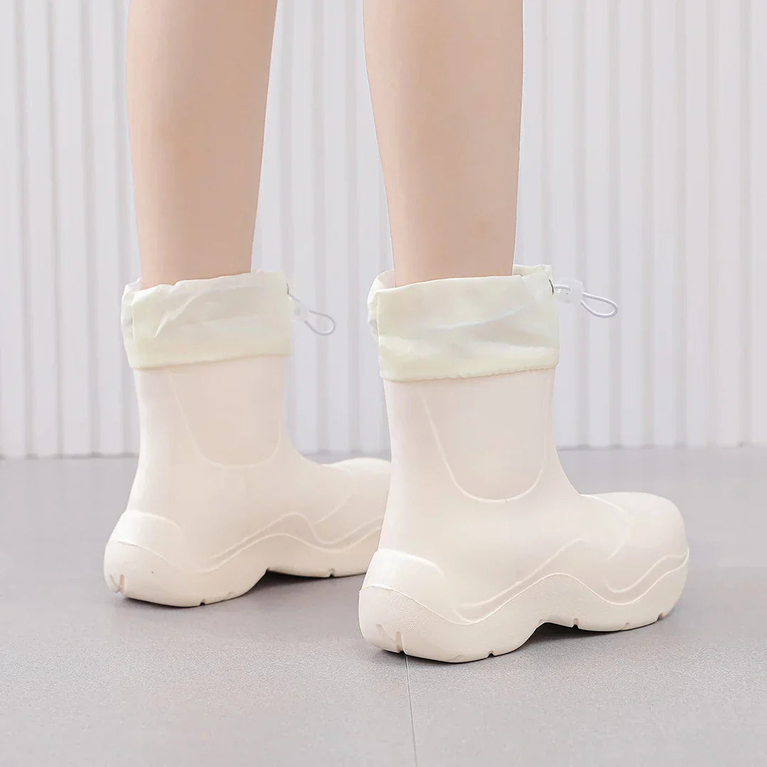 Regenlaarzen voor de herfst - Waterdichte enkelhoge rubberlaarzen met breiselontwerp en antislip zool voor dames