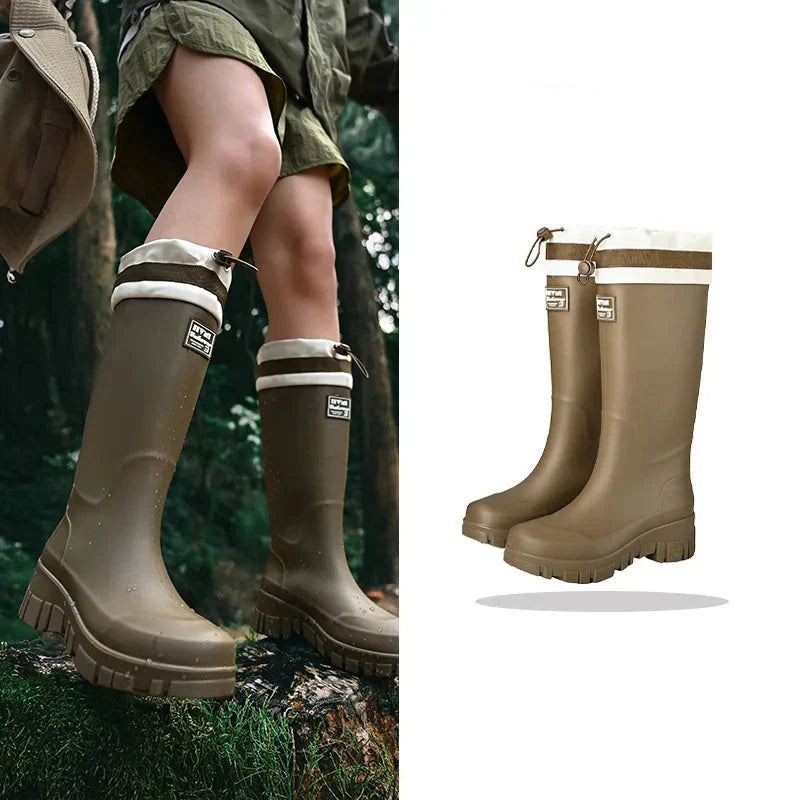 Regenlaarzen voor de herfst - Retro waterdichte rubberlaarzen met antislipzool voor dames