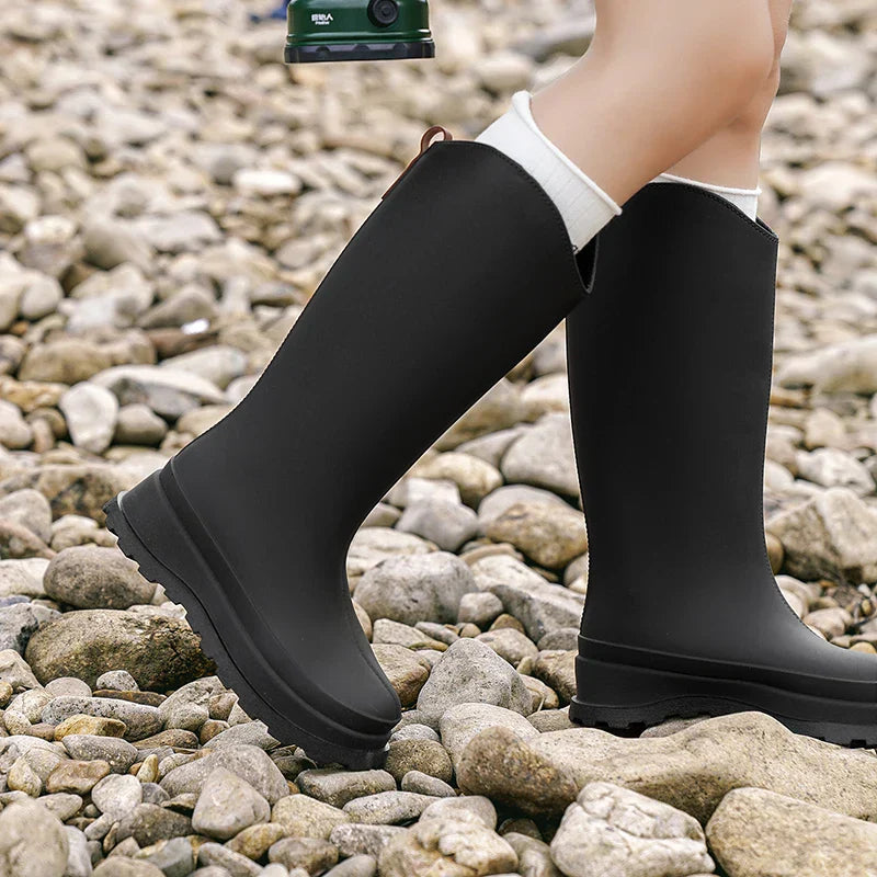 Regenlaarzen voor de herfst - Waterdichte hoge rubberlaarzen met antislip comfortzool voor dames
