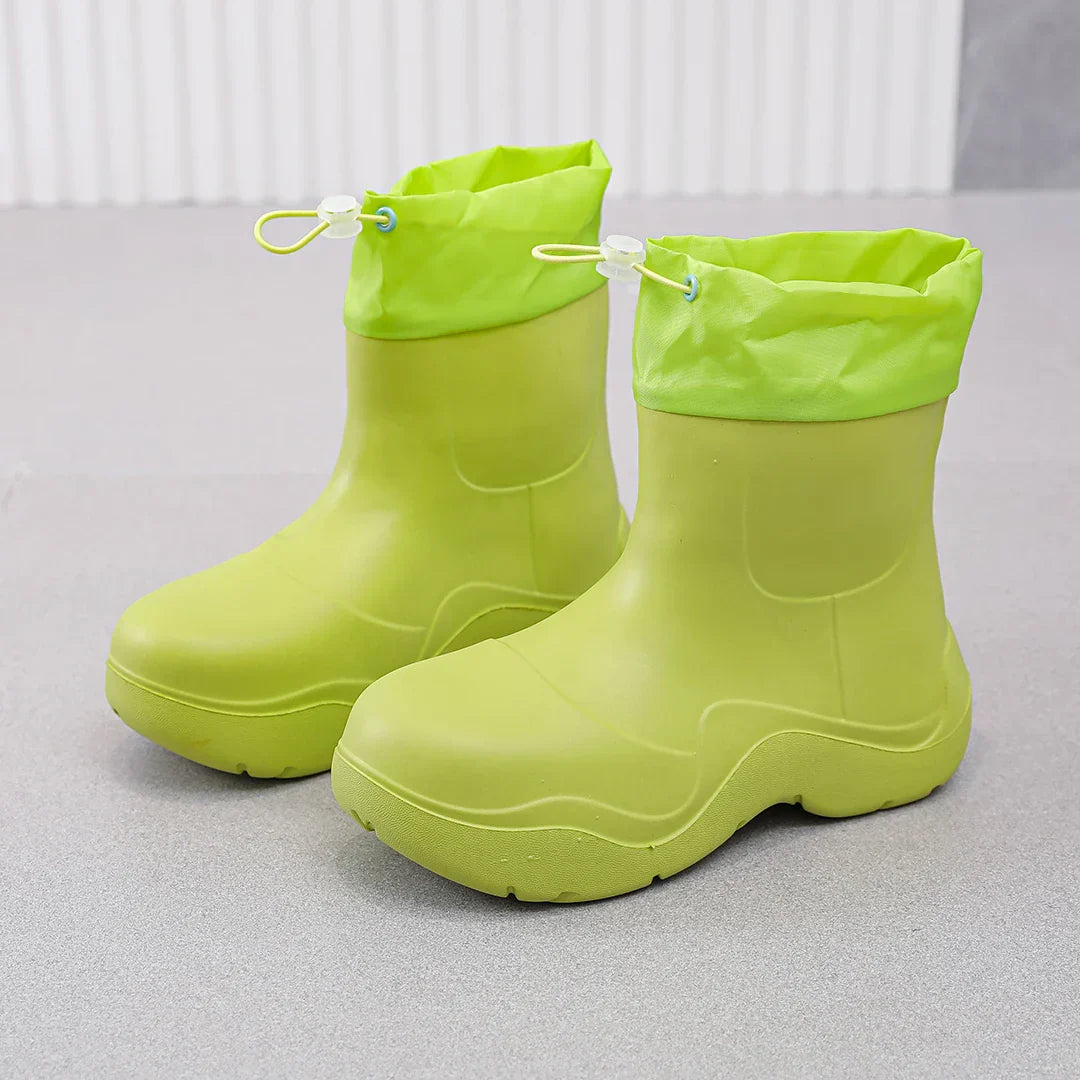 Regenlaarzen voor de herfst - Waterdichte enkelhoge rubberlaarzen met breiselontwerp en antislip zool voor dames