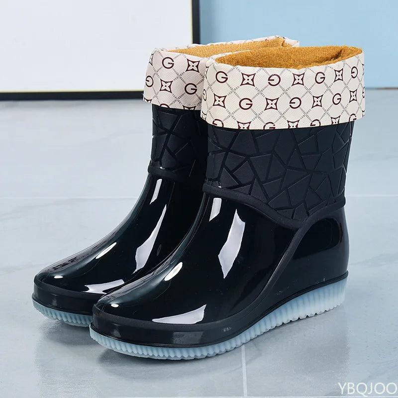 Regenlaarzen voor de herfst - Halfhoge waterdichte rubberen laarzen met patroon, antislip, voor dames