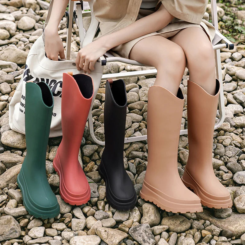 Regenlaarzen voor de herfst - Waterdichte hoge rubberlaarzen met antislip comfortzool voor dames
