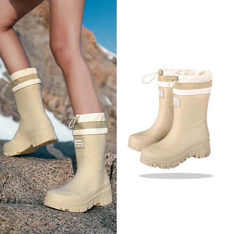 Regenlaarzen voor de herfst - Retro waterdichte rubberlaarzen met antislipzool voor dames