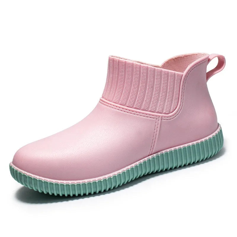 Regenlaarzen voor de herfst - Waterdichte comfortabele enkelhoge rubberlaarzen met gebreide boord voor dames