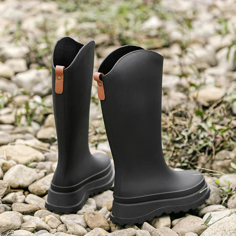 Regenlaarzen voor de herfst - Waterdichte hoge rubberlaarzen met antislip comfortzool voor dames
