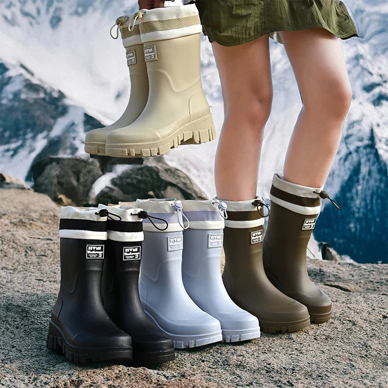 Regenlaarzen voor de herfst - Retro waterdichte rubberlaarzen met antislipzool voor dames