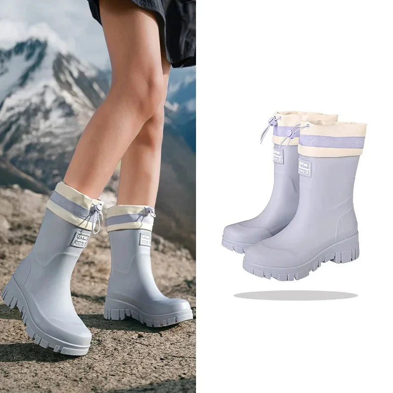 Regenlaarzen voor de herfst - Retro waterdichte rubberlaarzen met antislipzool voor dames