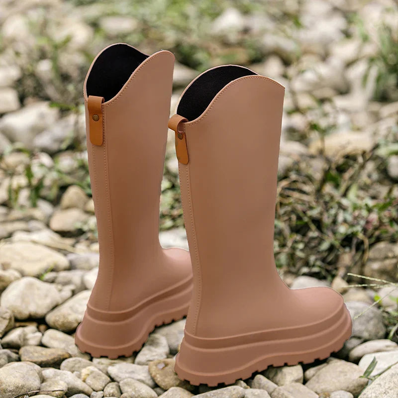 Regenlaarzen voor de herfst - Waterdichte hoge rubberlaarzen met antislip comfortzool voor dames