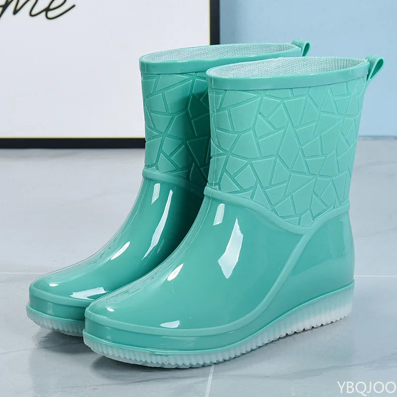 Regenlaarzen voor de herfst - Halfhoge waterdichte rubberen laarzen met patroon, antislip, voor dames