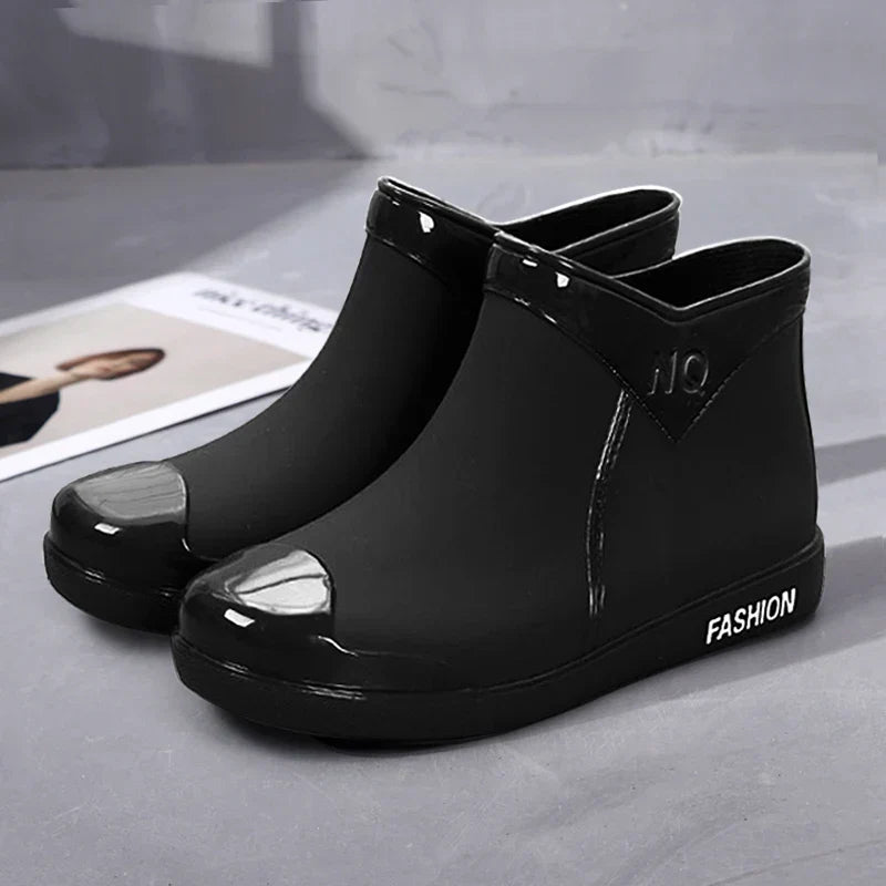 Regenlaarzen voor de herfst - Waterdichte enkelhoge rubberlaarzen met rits voor dames