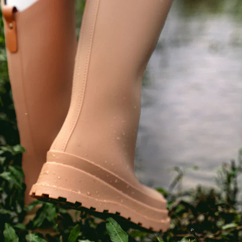 Regenlaarzen voor de herfst - Waterdichte hoge rubberlaarzen met antislip comfortzool voor dames