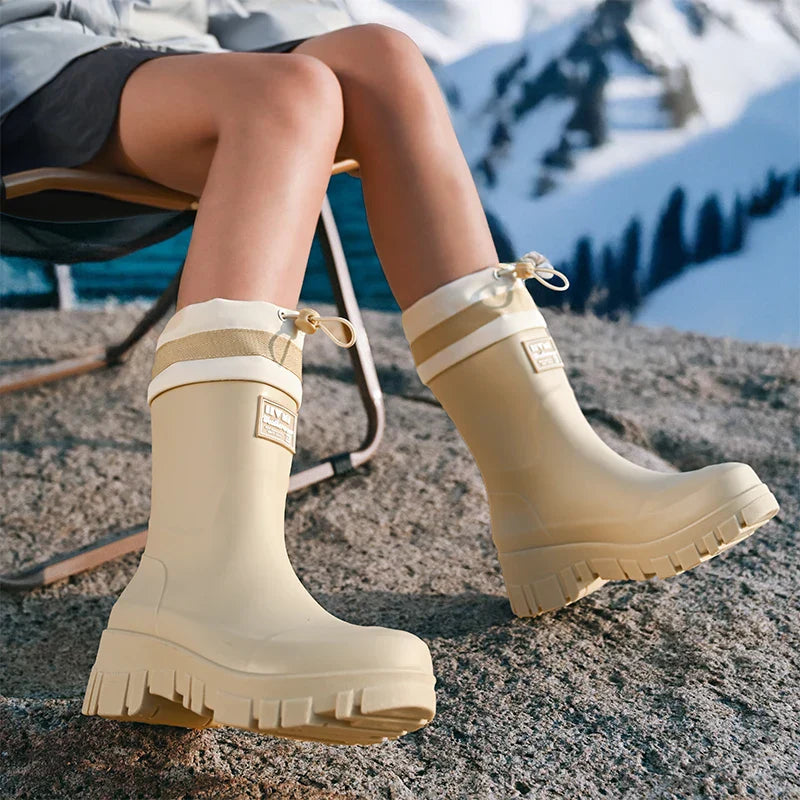 Regenlaarzen voor de herfst - Retro waterdichte rubberlaarzen met antislipzool voor dames
