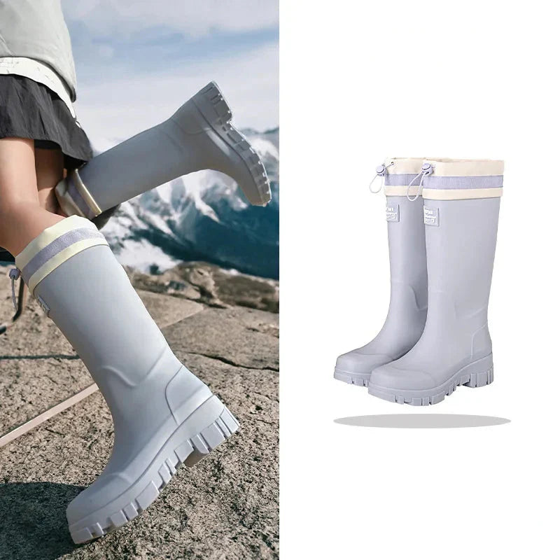 Regenlaarzen voor de herfst - Retro waterdichte rubberlaarzen met antislipzool voor dames
