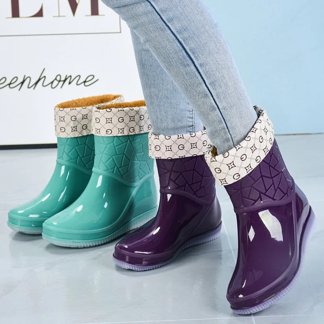 Regenlaarzen voor de herfst - Halfhoge waterdichte rubberen laarzen met patroon, antislip, voor dames