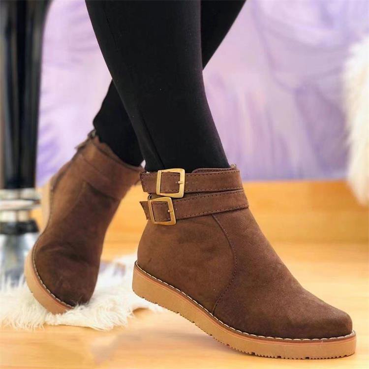 GS Buckle Laars | Casual half hoge laars met gouden gespen voor vrouwen