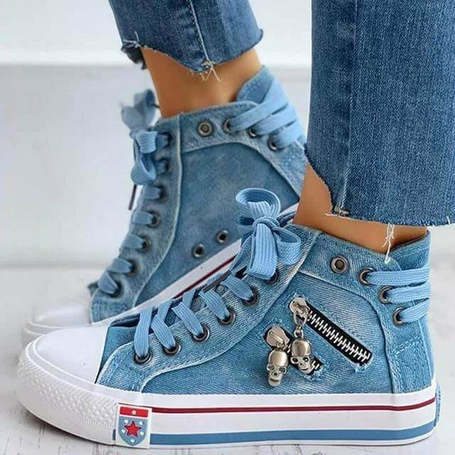 GS Denim Star Elegante sneakers met veters en gummi zool voor dames