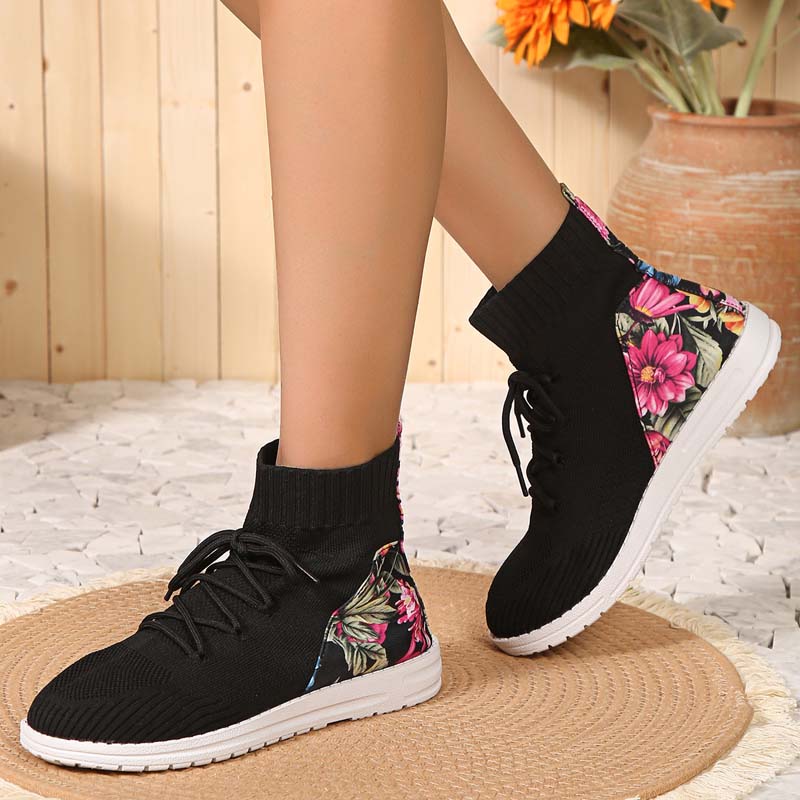 GS Mesh High | Comfortabele half hoge sneakers met bloemendetail op de hak voor dames