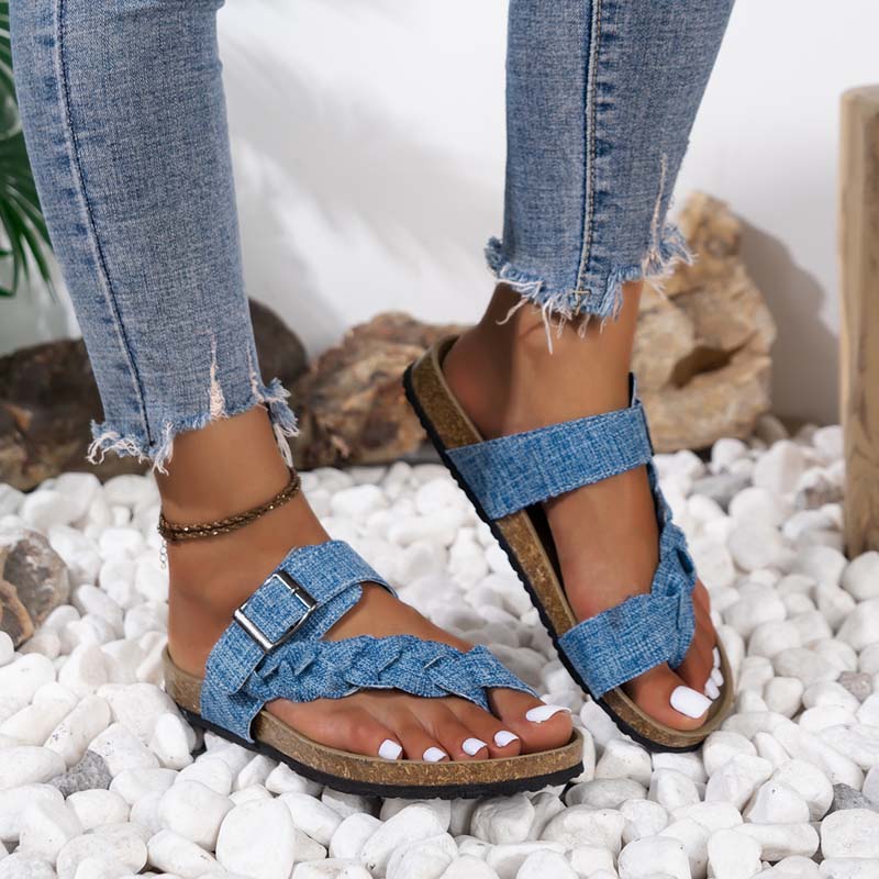 GS Denim Slide | Leuke sandalen met gevlochten detail en gesp voor dames