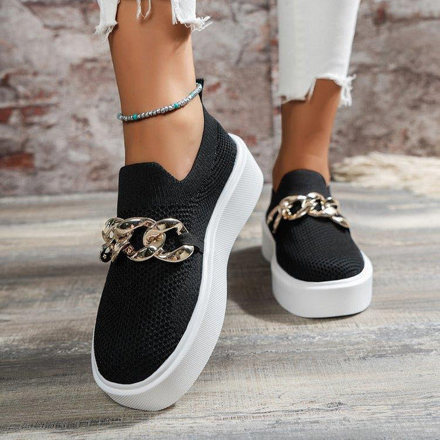 GS Chain Platform | Ademende platform slip-on sneakers met ketting detail voor dames