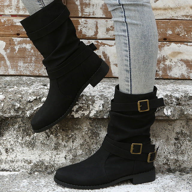 GS Vintage Boot | Vintage half hoge laarzen met gesp voor dames