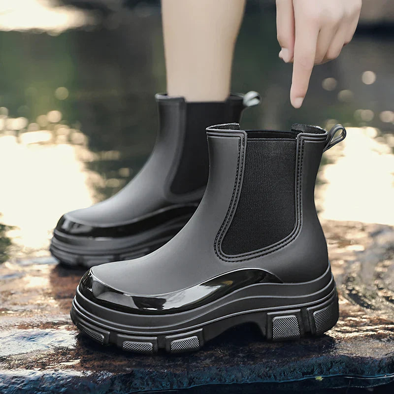 Regenlaarzen voor de herfst - Waterdichte Chelsea rubberlaarzen met chunky platformzool voor dames