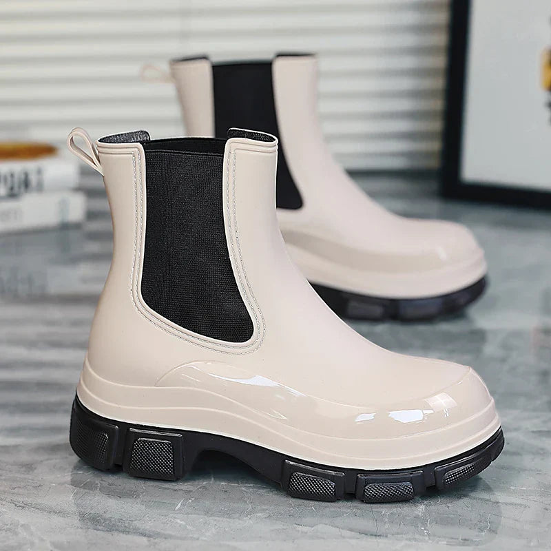 Regenlaarzen voor de herfst - Waterdichte Chelsea rubberlaarzen met chunky platformzool voor dames