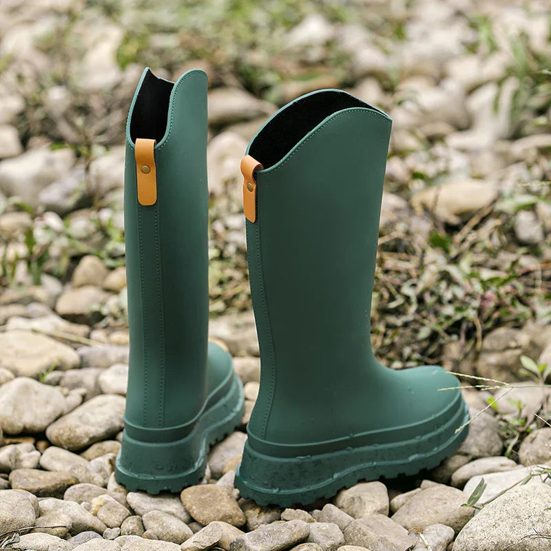 Regenlaarzen voor de herfst - Waterdichte hoge rubberlaarzen met antislip comfortzool voor dames