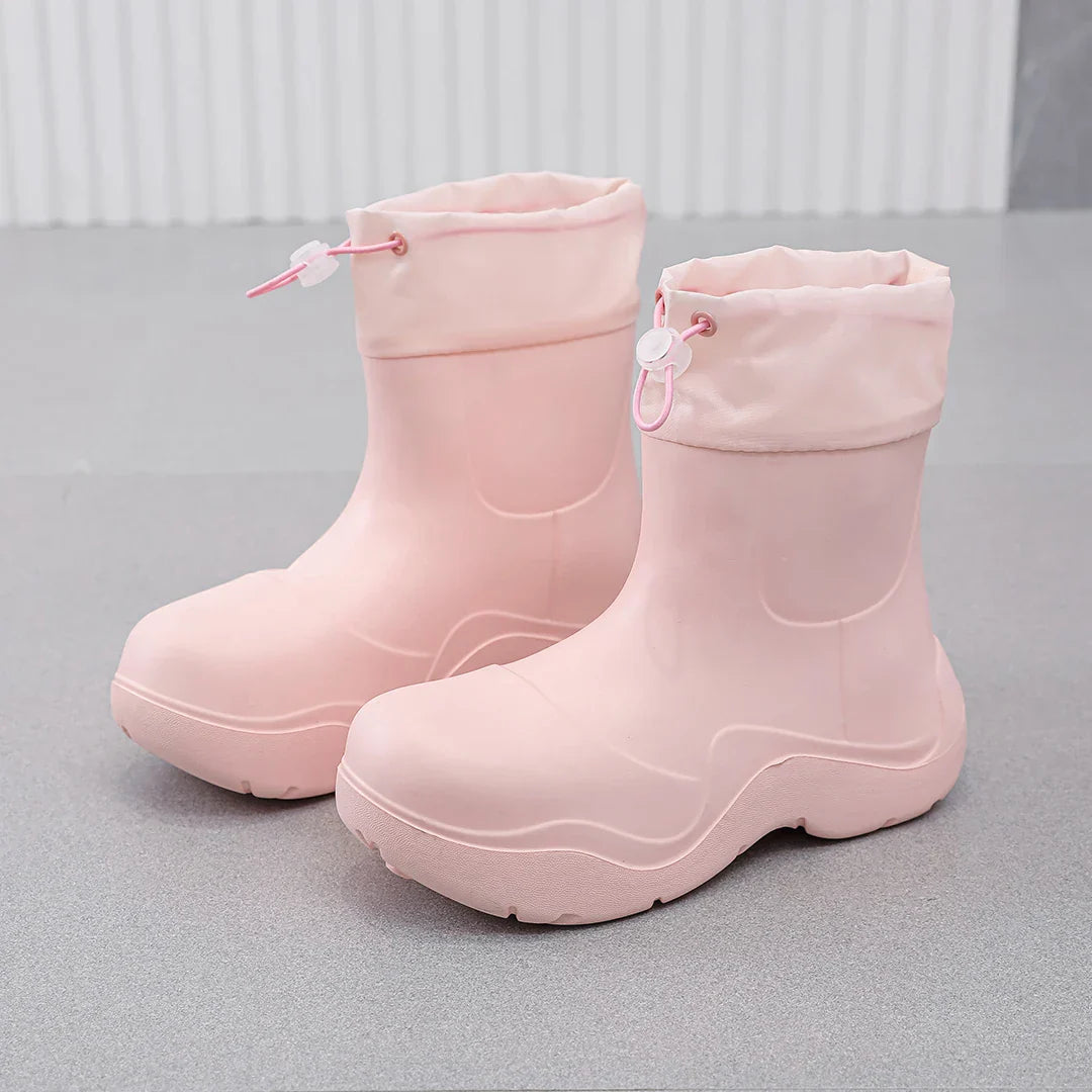 Regenlaarzen voor de herfst - Waterdichte enkelhoge rubberlaarzen met breiselontwerp en antislip zool voor dames