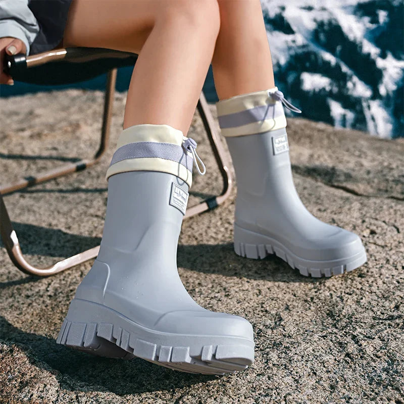 Regenlaarzen voor de herfst - Retro waterdichte rubberlaarzen met antislipzool voor dames